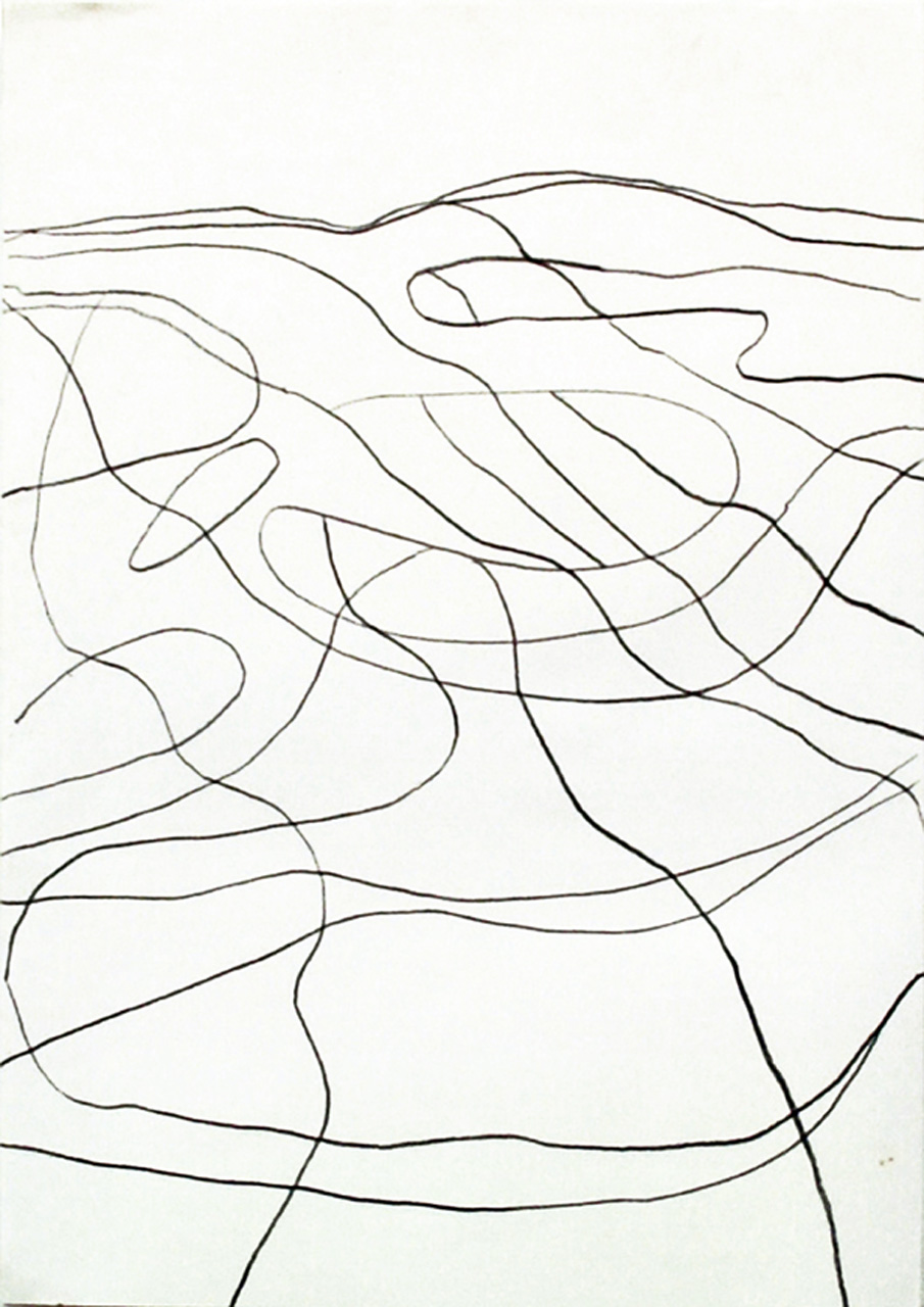 Blick aus dem Fenster, 2020, aus der Serie „Landschaftslinien“, Bleistift auf Papier, 100 x 70 cm
