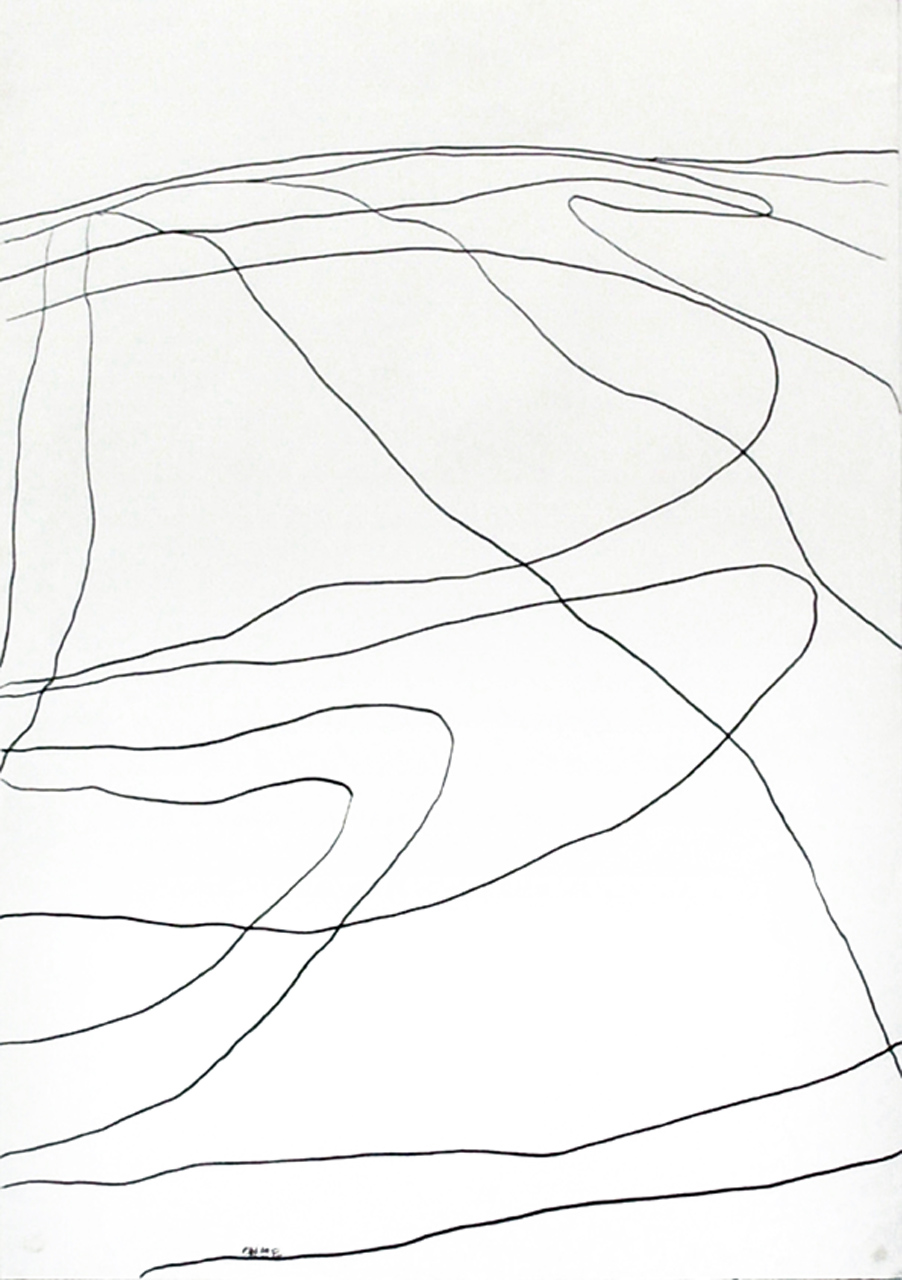 Blick aus dem Fenster, 2020, aus der Serie „Landschaftslinien“, Bleistift auf Papier, 100 x 70 cm